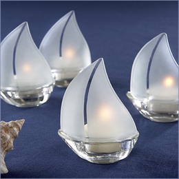 "Set Sail" Frosted Glass Sailboat Tealight Holders